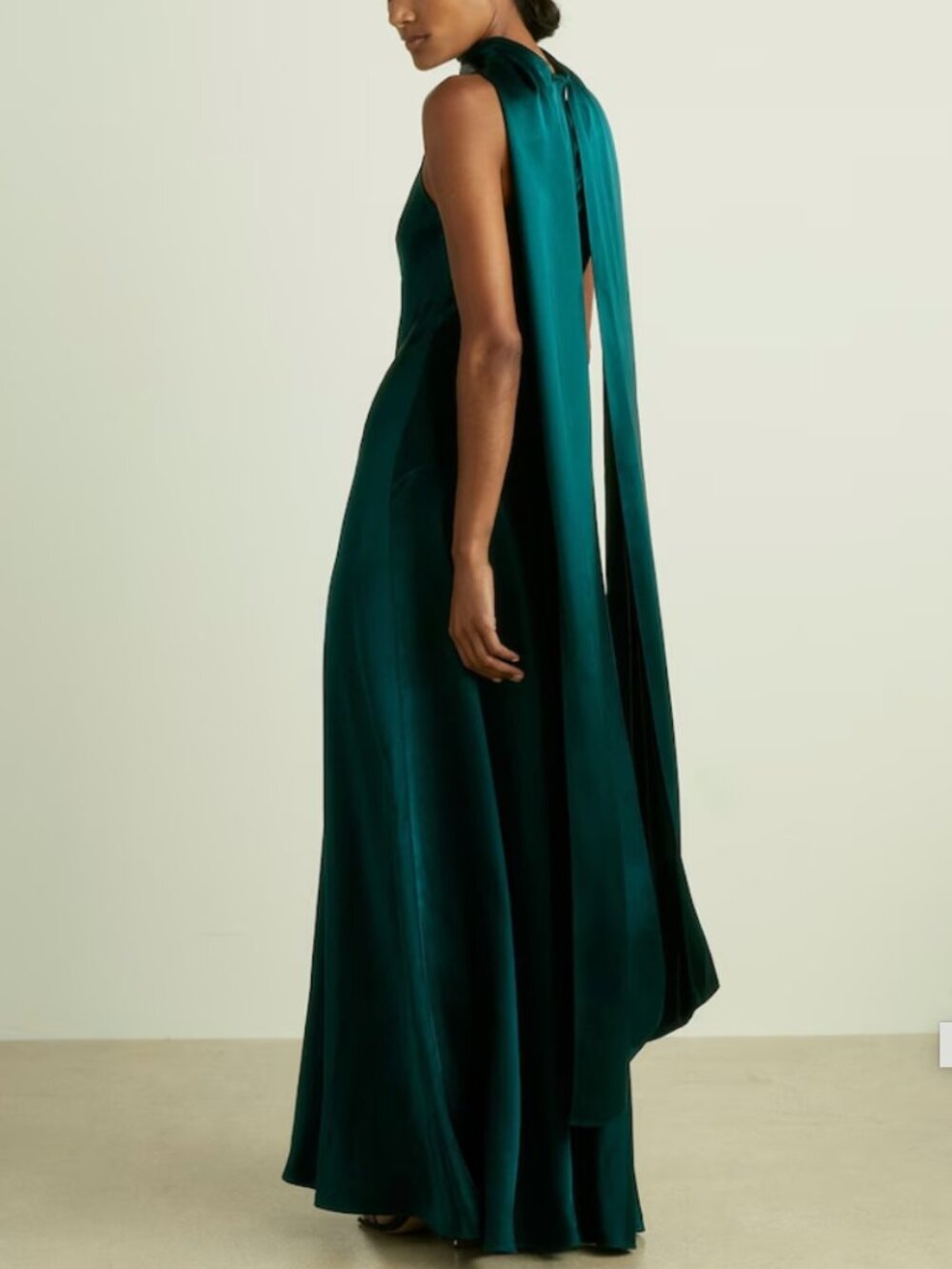 REISS Fae Satin Cape Maxi Dress Gown US 2p/6/10 Teal Emerald Green Satin Event - Picture 2 of 6